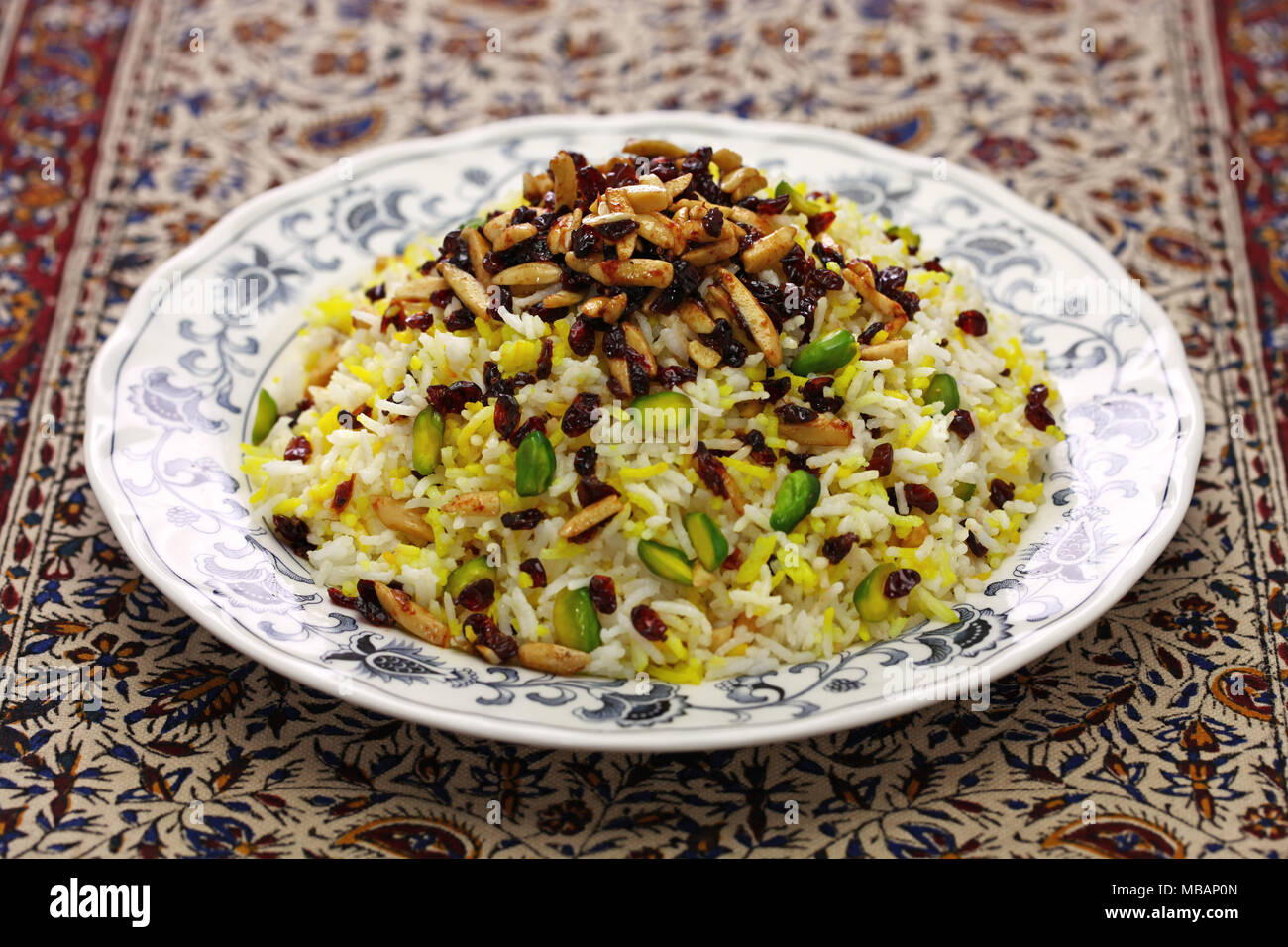 Zereshk polo, Berberitze Reis, iranische persische Küche Stockfoto