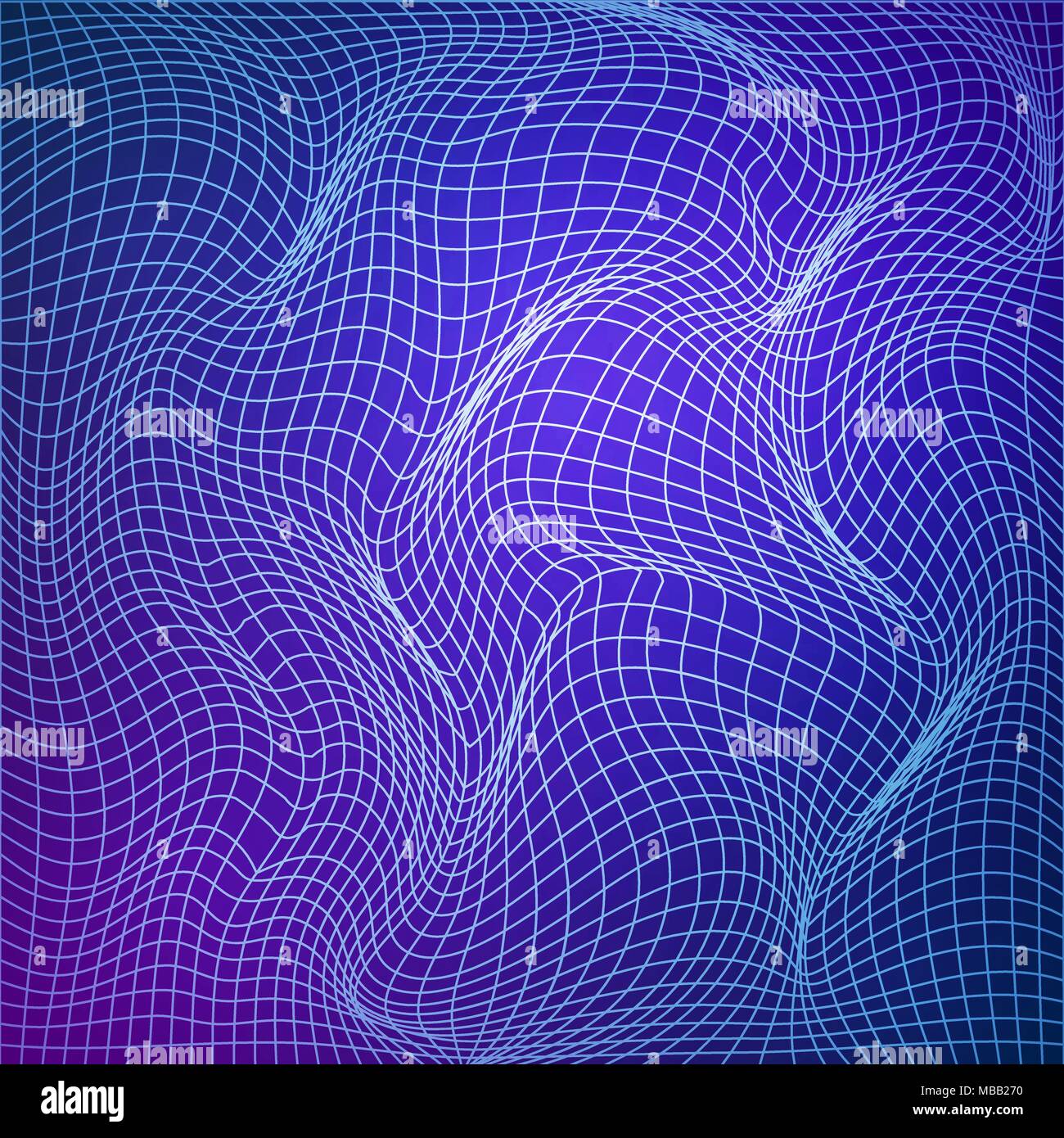 Abstrakte Deformation des Gitters. Vorlage des Grid verzerren. Wellenförmige Netzstruktur. Vector Illustration auf blauem Hintergrund isoliert Stock Vektor