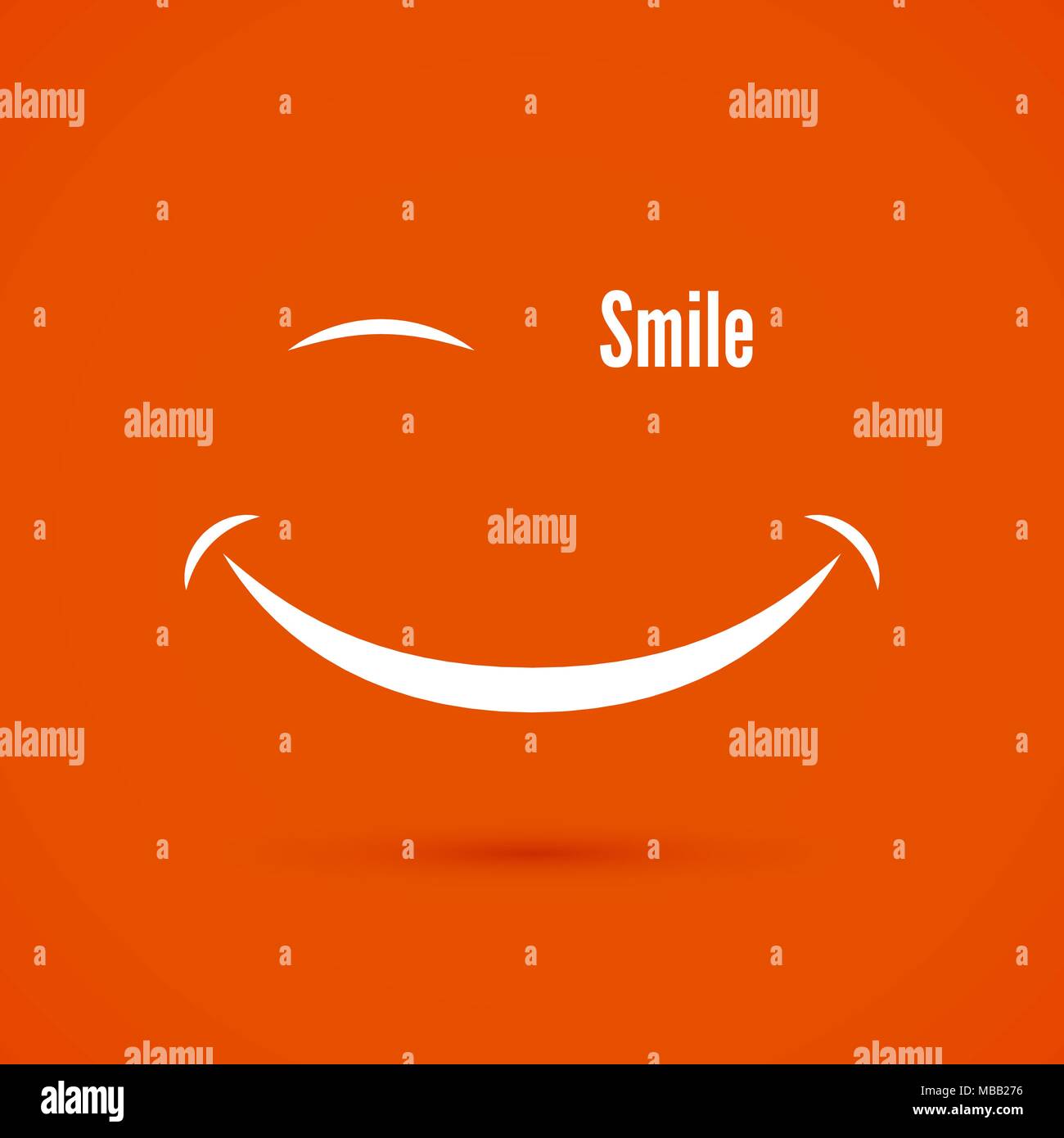 Weißes lächeln Symbol auf warmen orange Farbe Hintergrund. Text Lächeln statt Auge. isolierte Vector Illustration Stock Vektor