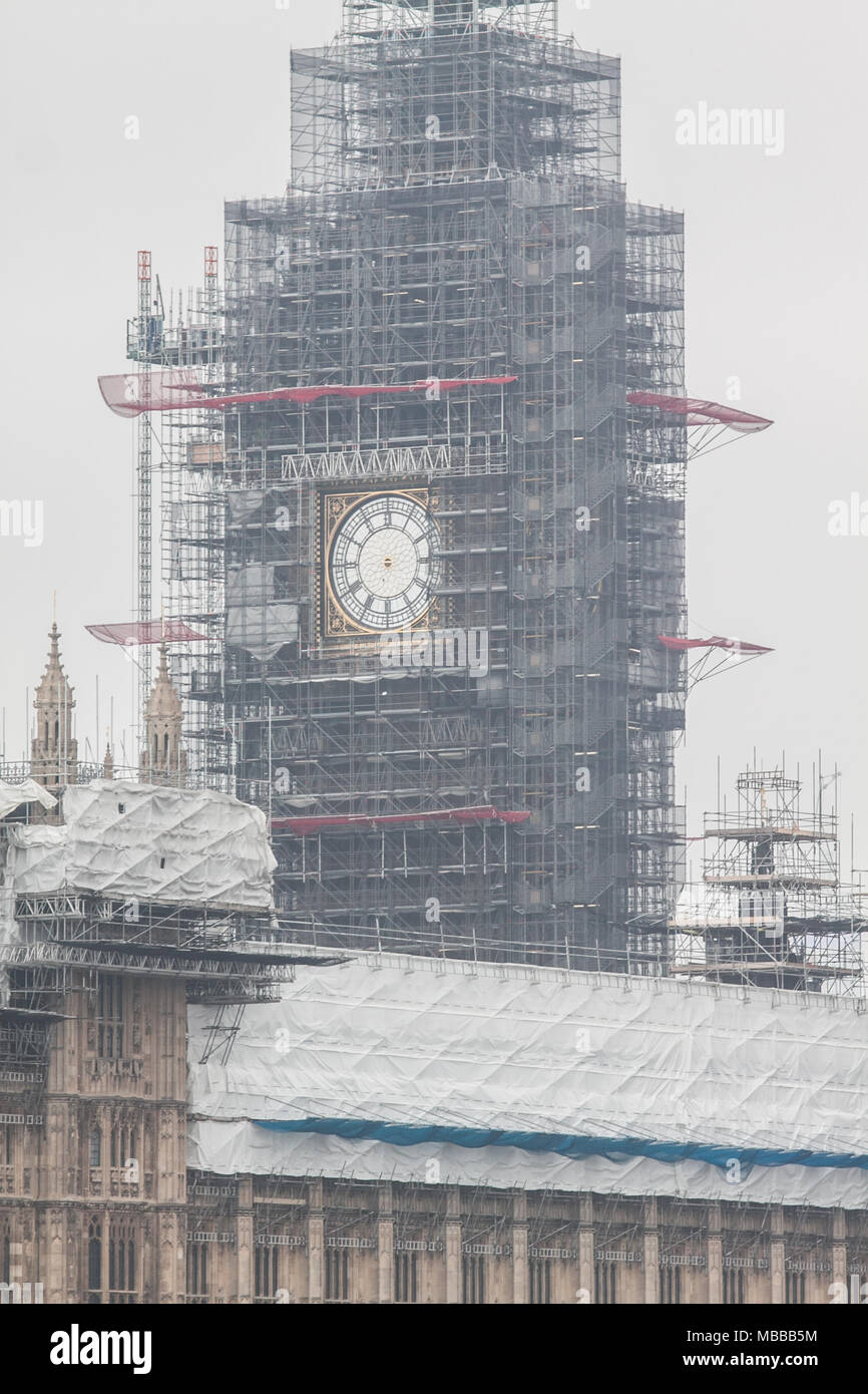 London, Großbritannien. 10. April 2018. Die Pfeile, die die Zeit im Big Ben Clock Tower Marke als Teil der Westminster Renovierung Kredit entfernt worden: Amer ghazzal/Alamy leben Nachrichten Stockfoto