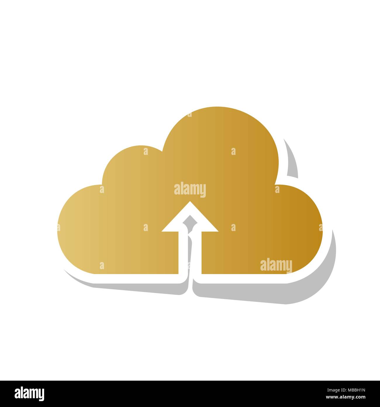 Cloud Technologie unterzeichnen. Vektor. Golden gradient Symbol mit weißen Kontur und gedrehten grauen Schatten auf weißem Hintergrund. Stock Vektor