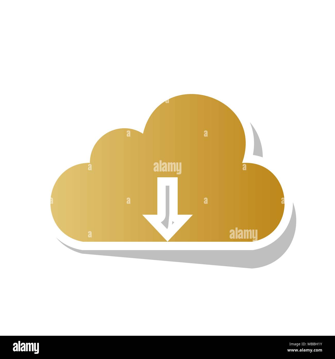 Cloud Technologie unterzeichnen. Vektor. Golden gradient Symbol mit weißen Kontur und gedrehten grauen Schatten auf weißem Hintergrund. Stock Vektor