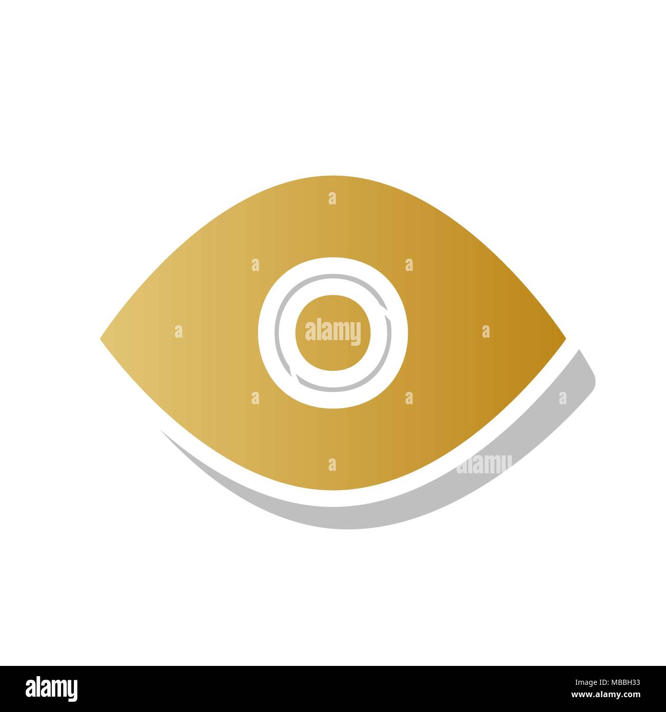 Auge Zeichen Abbildung. Vektor. Golden gradient Symbol mit weißen Kontur und gedrehten grauen Schatten auf weißem Hintergrund. Stock Vektor