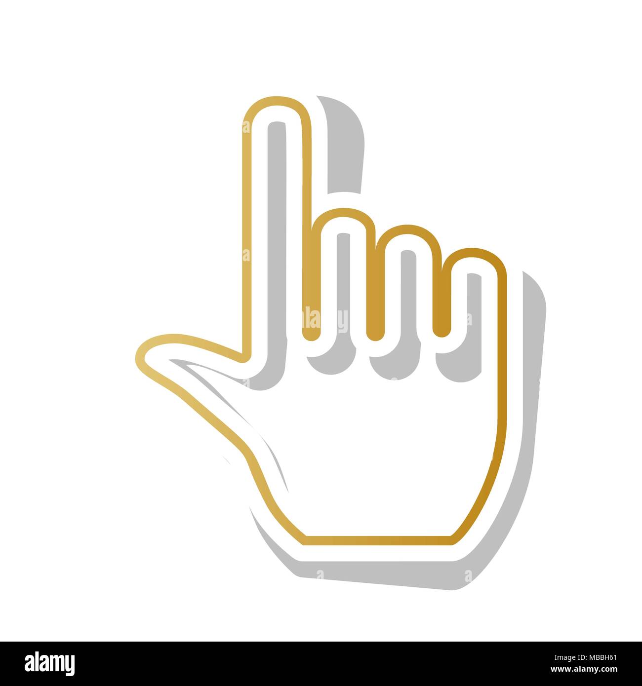 Handzeichen Abbildung. Vektor. Golden gradient Symbol mit weißen Kontur und gedrehten grauen Schatten auf weißem Hintergrund. Stock Vektor
