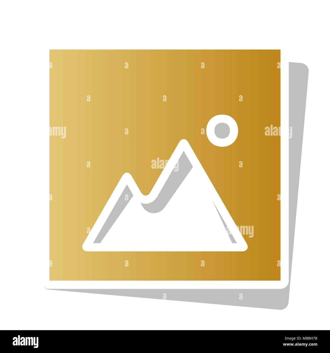 Bild zeichen Abbildung. Vektor. Golden gradient Symbol mit weißen Kontur und gedrehten grauen Schatten auf weißem Hintergrund. Stock Vektor