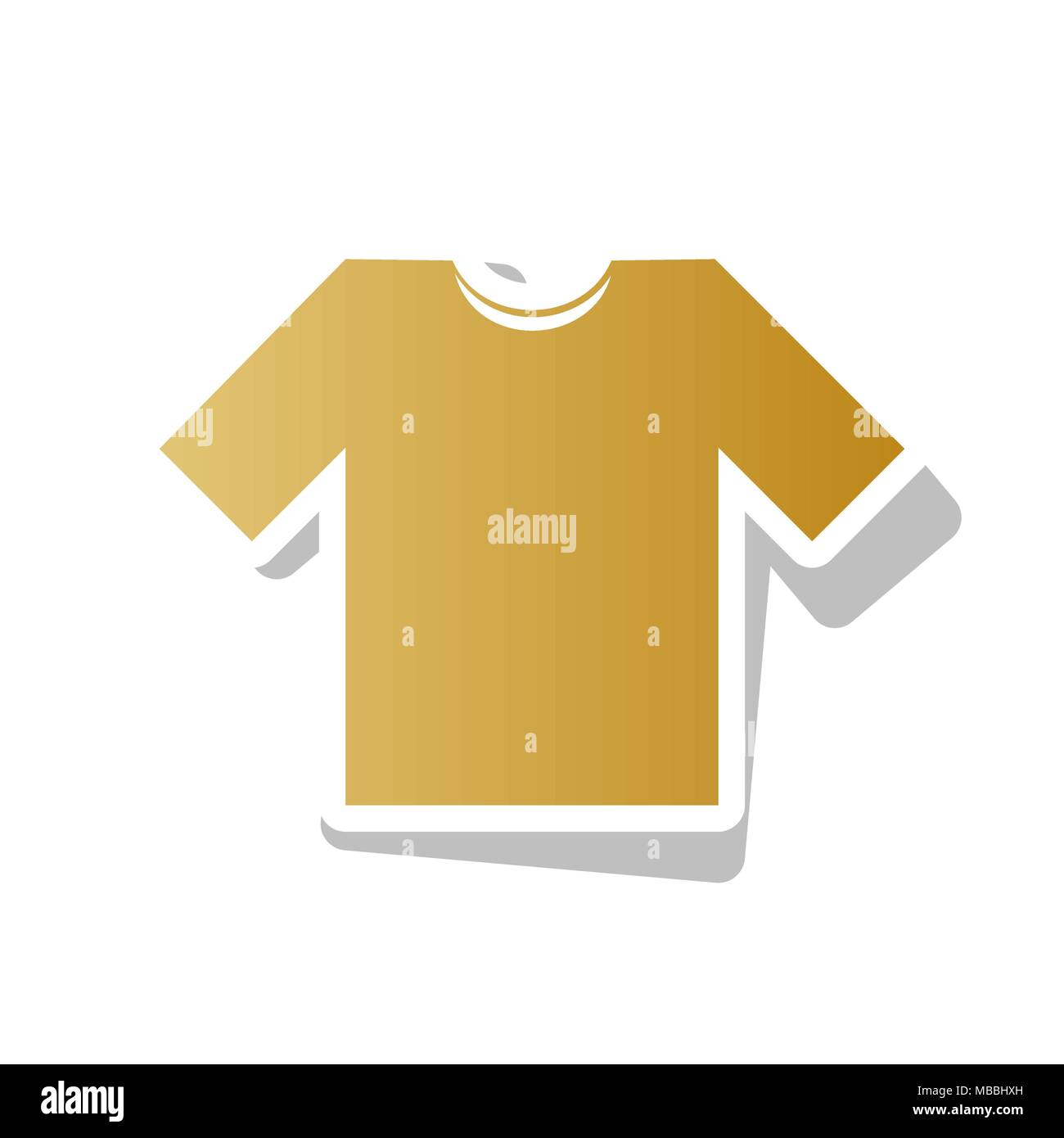 T-Shirt sign Abbildung. Vektor. Golden gradient Symbol mit weißen Kontur und gedrehten grauen Schatten auf weißem Hintergrund. Stock Vektor