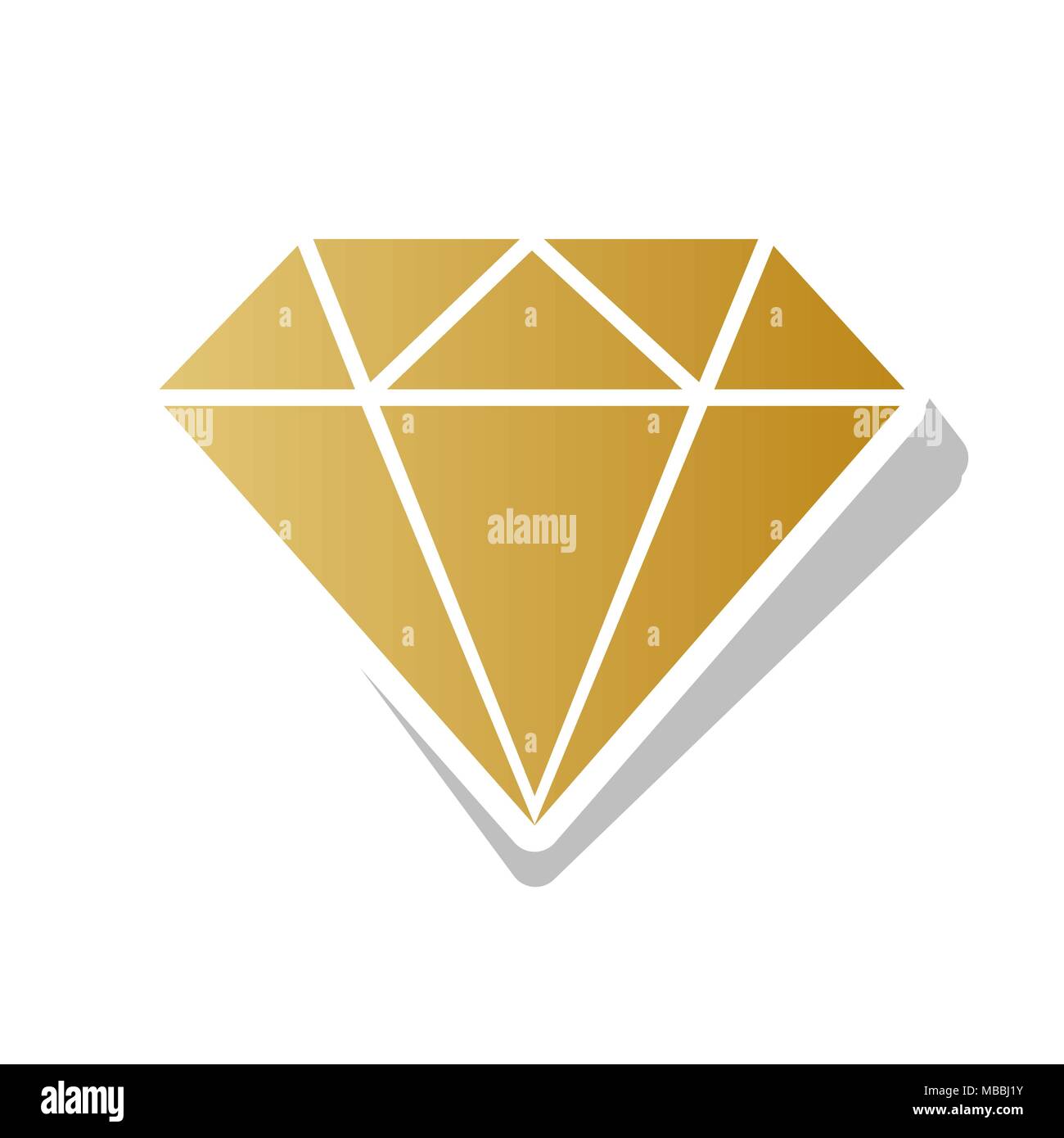 Diamond zeichen Abbildung. Vektor. Golden gradient Symbol mit weißen Kontur und gedrehten grauen Schatten auf weißem Hintergrund. Stock Vektor