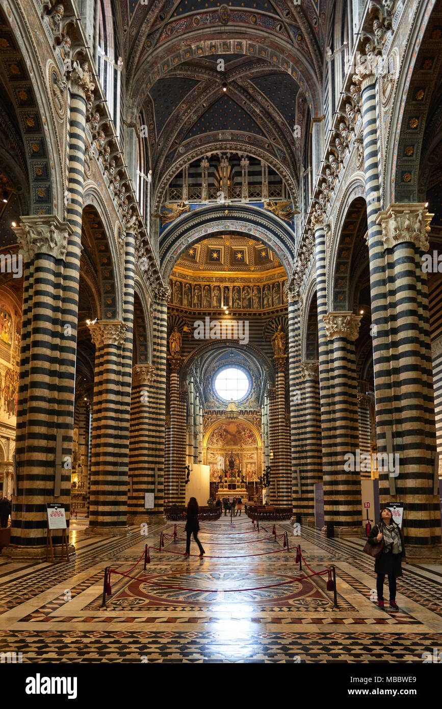 Siena, Italien - Februar 16, 2016: Innenraum des Duomo di Siena (Santa Maria Assunta), eine mittelalterliche Kirche im romanischen und gotischen Stil erbaut, Stockfoto
