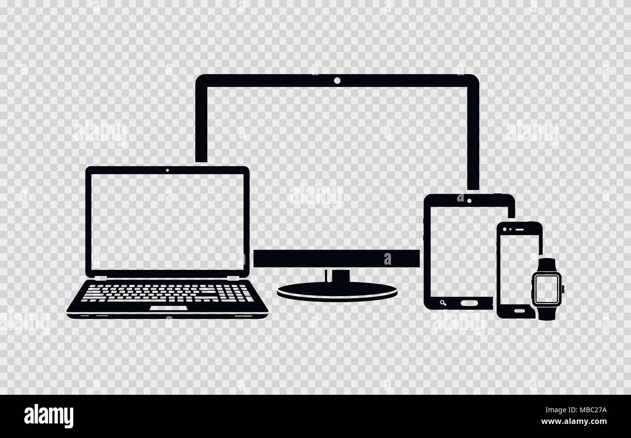 Digitale Geräte schwarze Symbole auf transparentem Hintergrund Stock Vektor