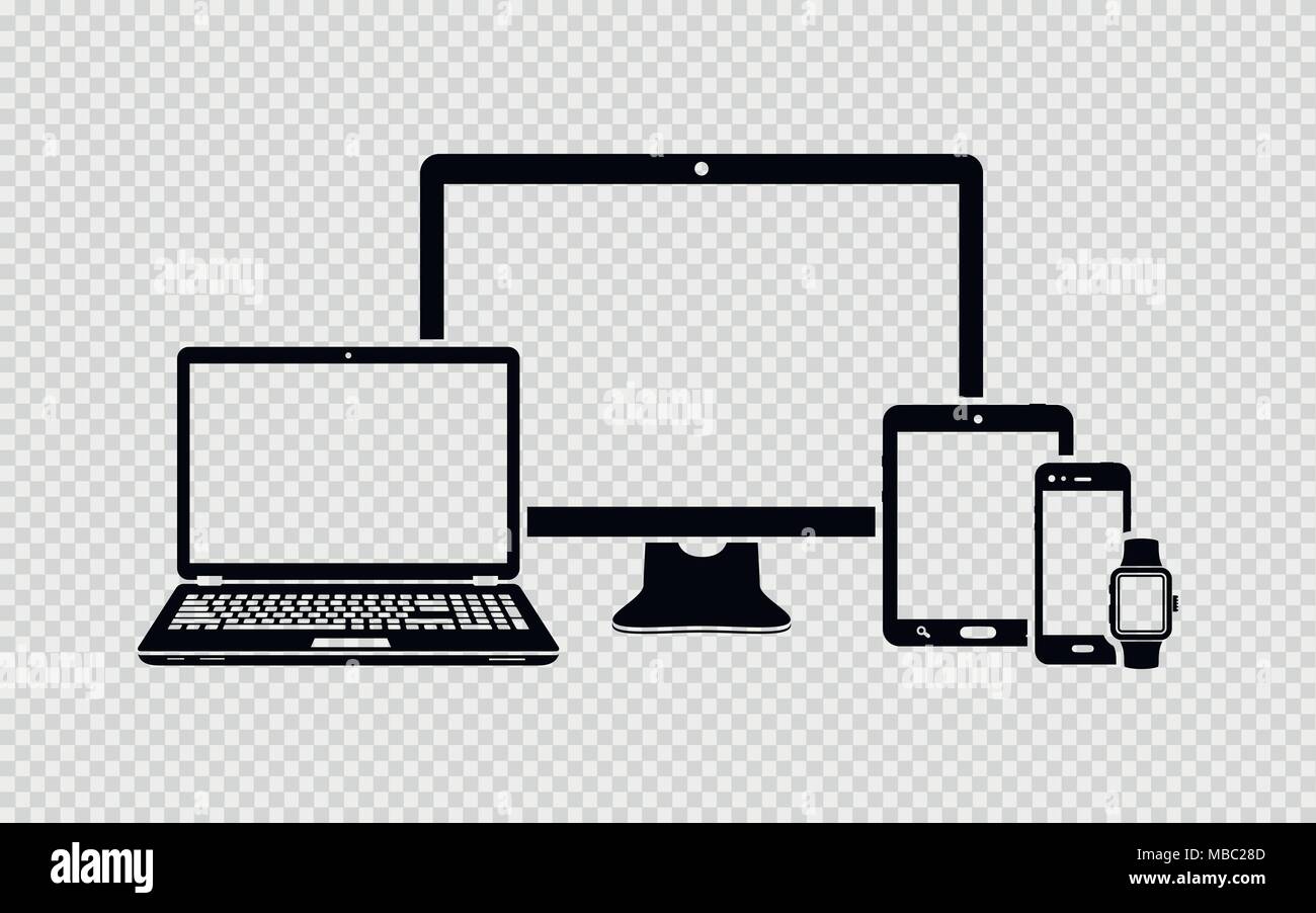 Satz digitaler Geräte Symbole auf transparentem Hintergrund Stock Vektor