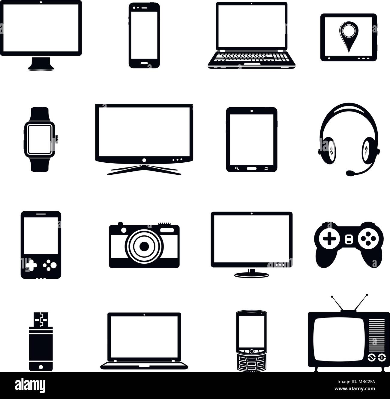 Moderne digitale Geräte und elektronische Geräte Symbole. Vector Illustration. Stock Vektor