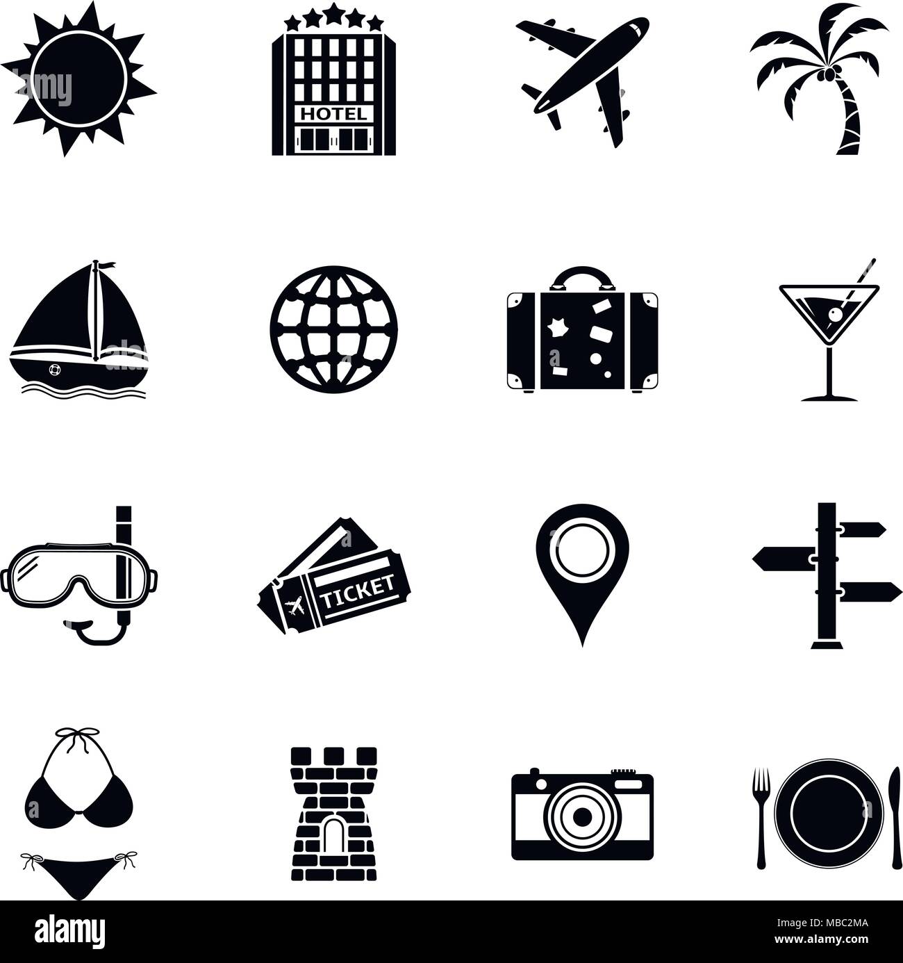 Sommer und Strand Symbole. Ferienhäuser vektor Web Icon Set. Stock Vektor