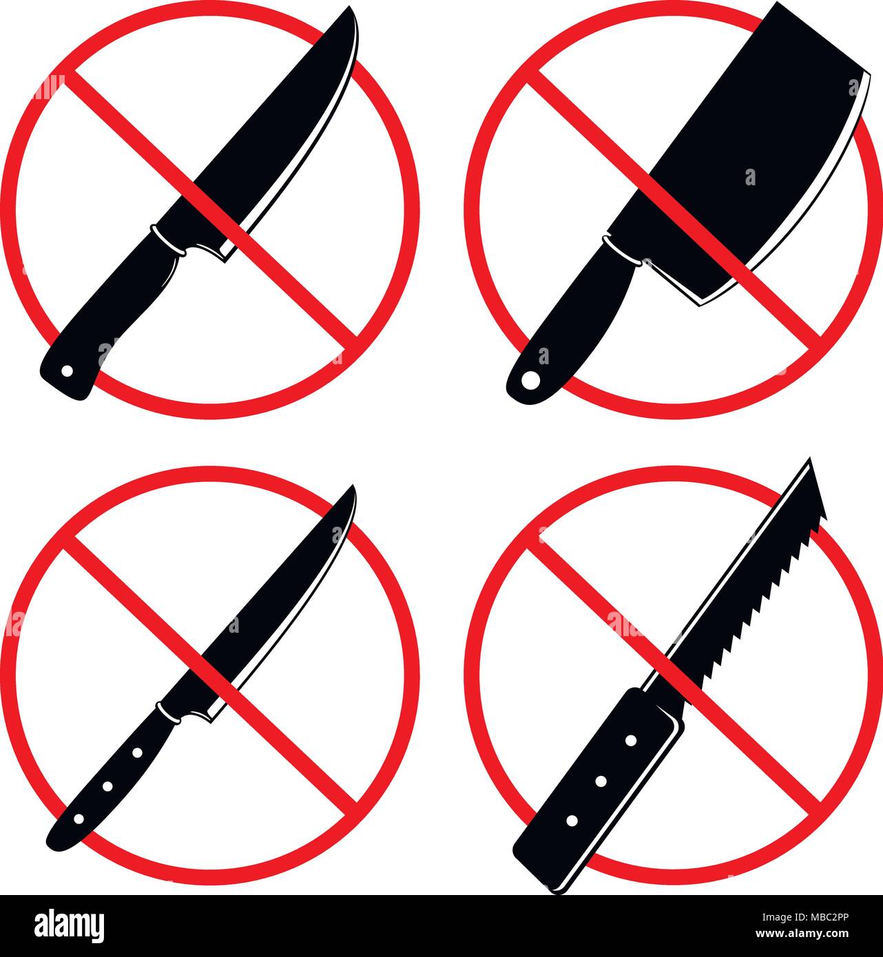 Keine Messer oder keine Waffe Zeichen. Keine Waffe erlaubt Symbole. Verboten  Symbol auf einem weißen Hintergrund. Vector Illustration Stock-Vektorgrafik  - Alamy