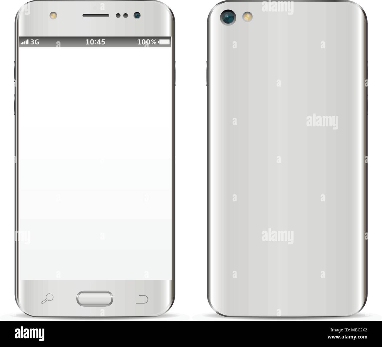 Neue realistische Smartphone mock up Vorder- und Rückseite auf weißem Hintergrund. Vector Illustration. Stock Vektor