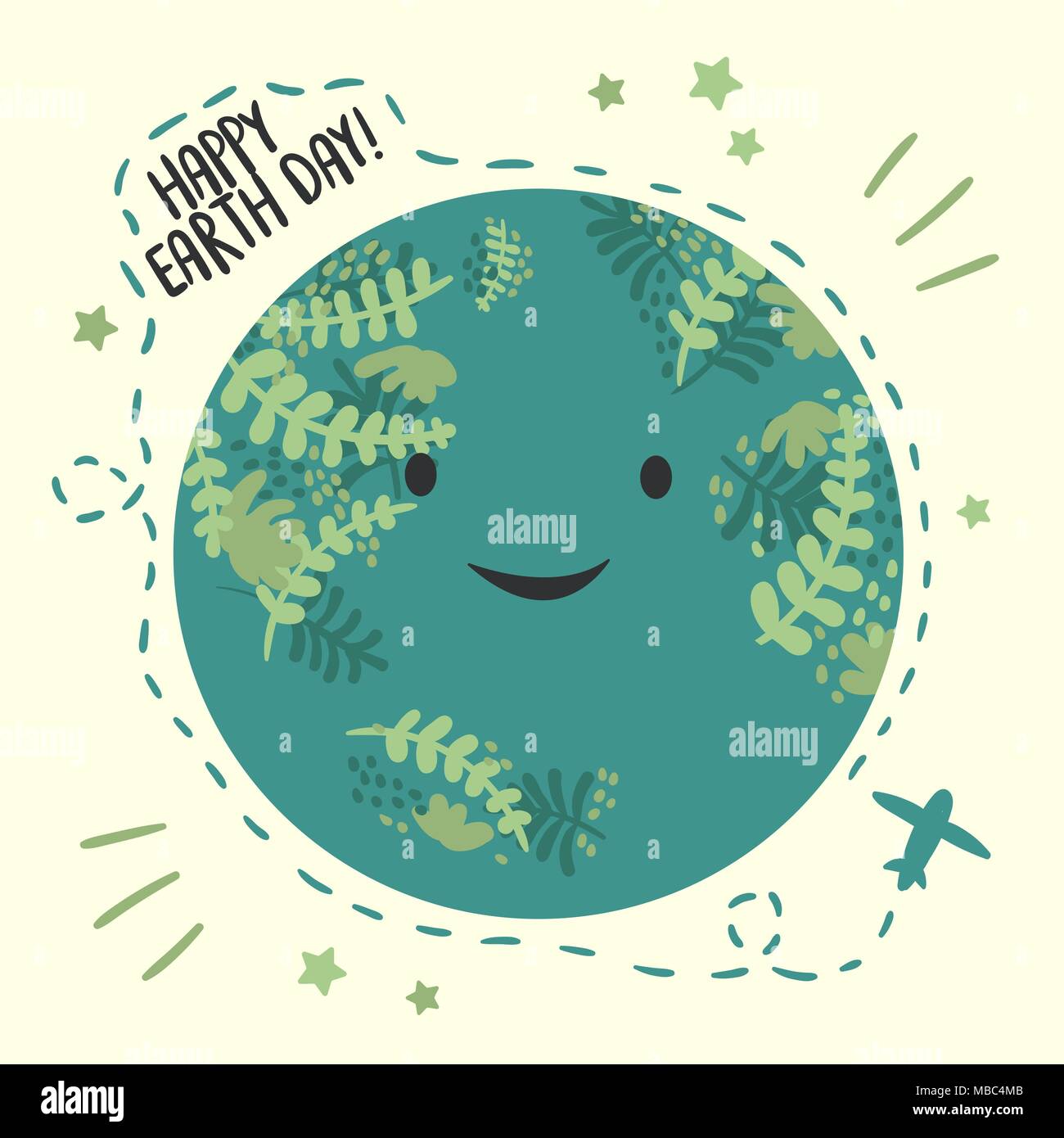 Happy Planet Earth Day, April 22 Karte. lächelnd Globe Stock Vektor