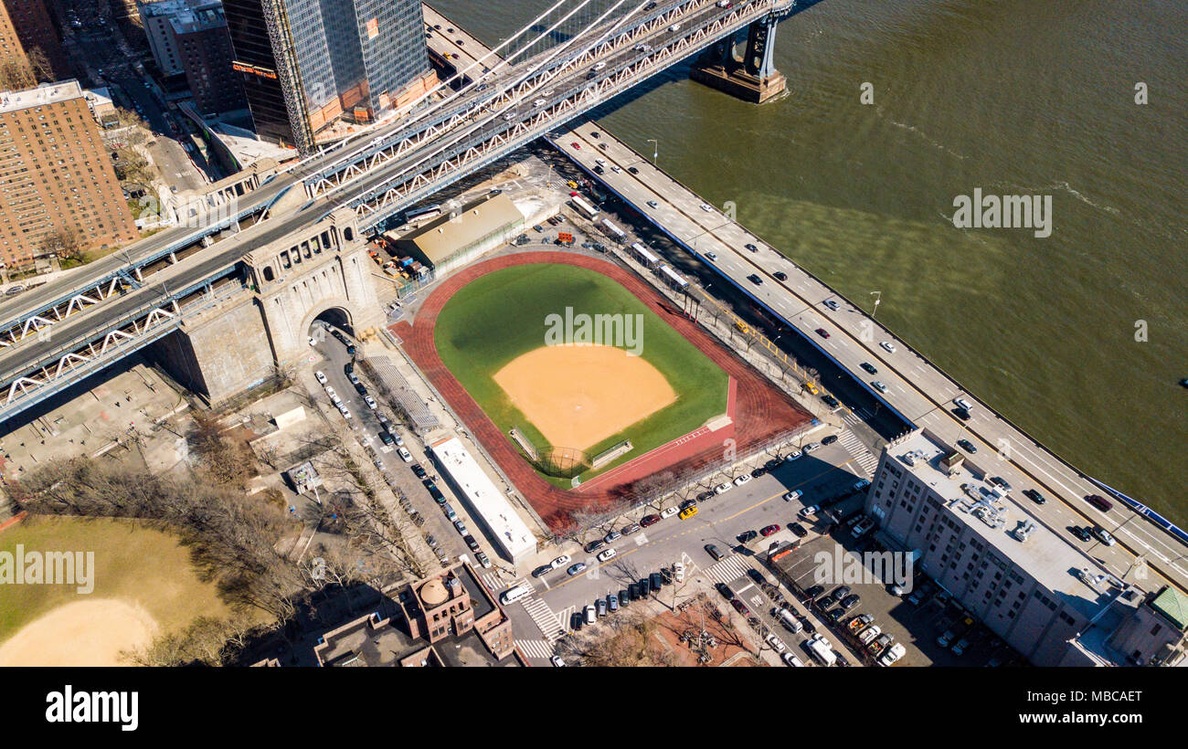 Murry Bergtraum Softball Feld, Manhattan, New York City, NY, USA Stockfoto