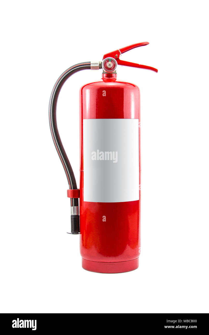 Tank Feuer Feuerlöscher Rot auf weißem Hintergrund. Stockfoto