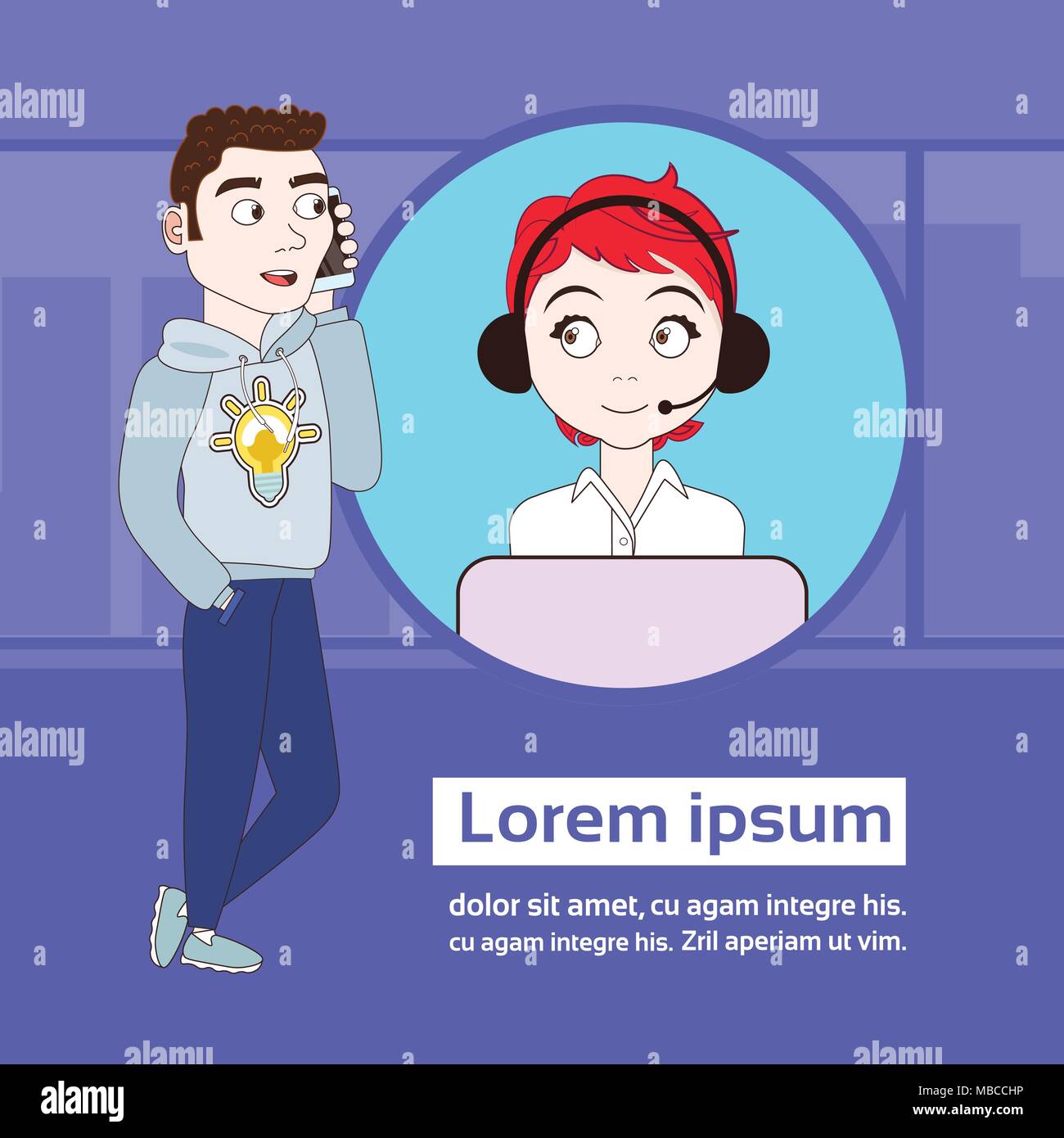 Mann Anrufen beim technischen Support Service Banner mit Kopie Raum Stock Vektor