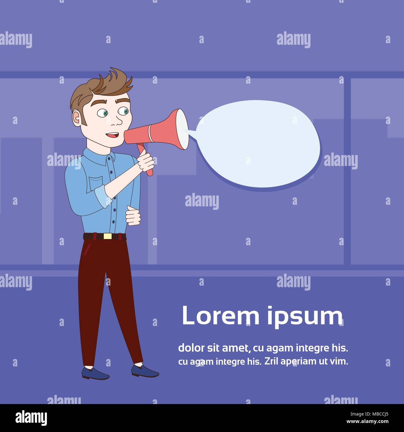 Business Mann sprechen In Megafon über Hintergrund mit Kopie Raum Stock Vektor