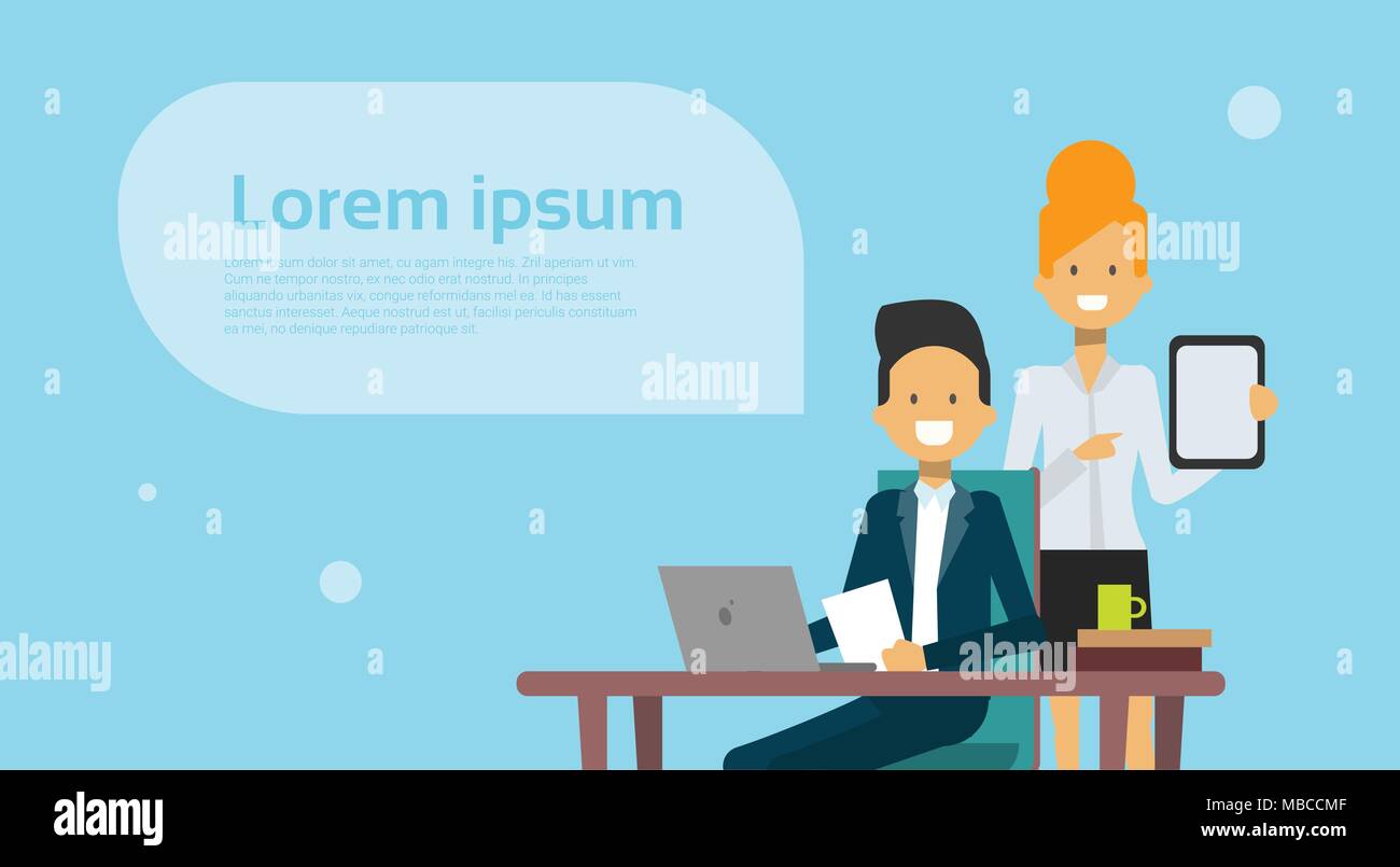 Business Mann und Frau treffen Geschäftsleute Brainstorming Sitzen am Laptop über Hintergrund mit Platz kopieren Stock Vektor