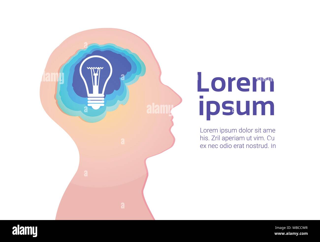 Menschlichen Kopf Silhouette Profil mit Glühbirne Gehirn auf weißem Hintergrund Stock Vektor