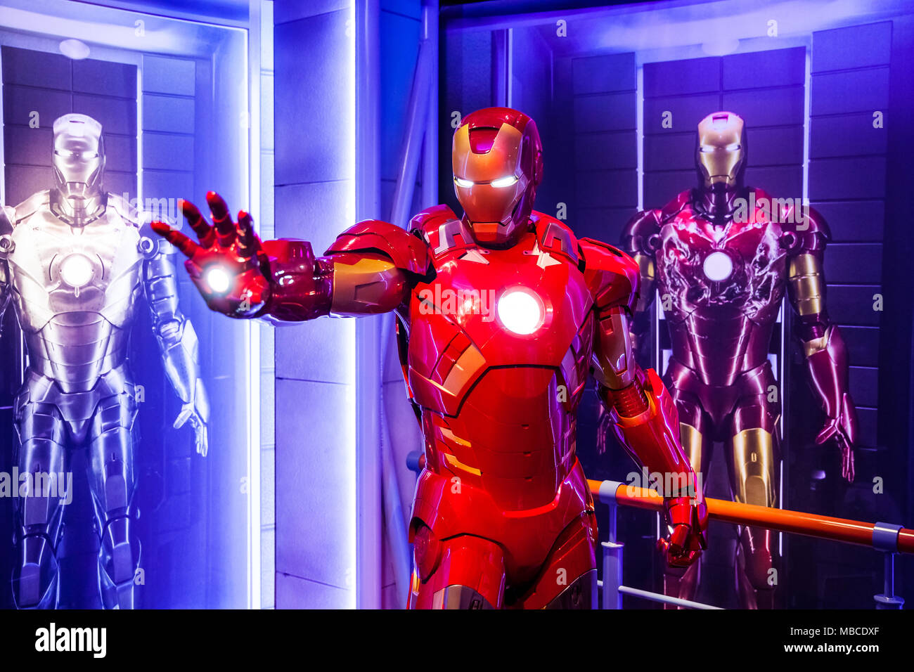 Wachsfigur von Tony Stark der Iron Man von Marvel Comics in Madame Tussauds Wax Museum in Amsterdam, Niederlande Stockfoto