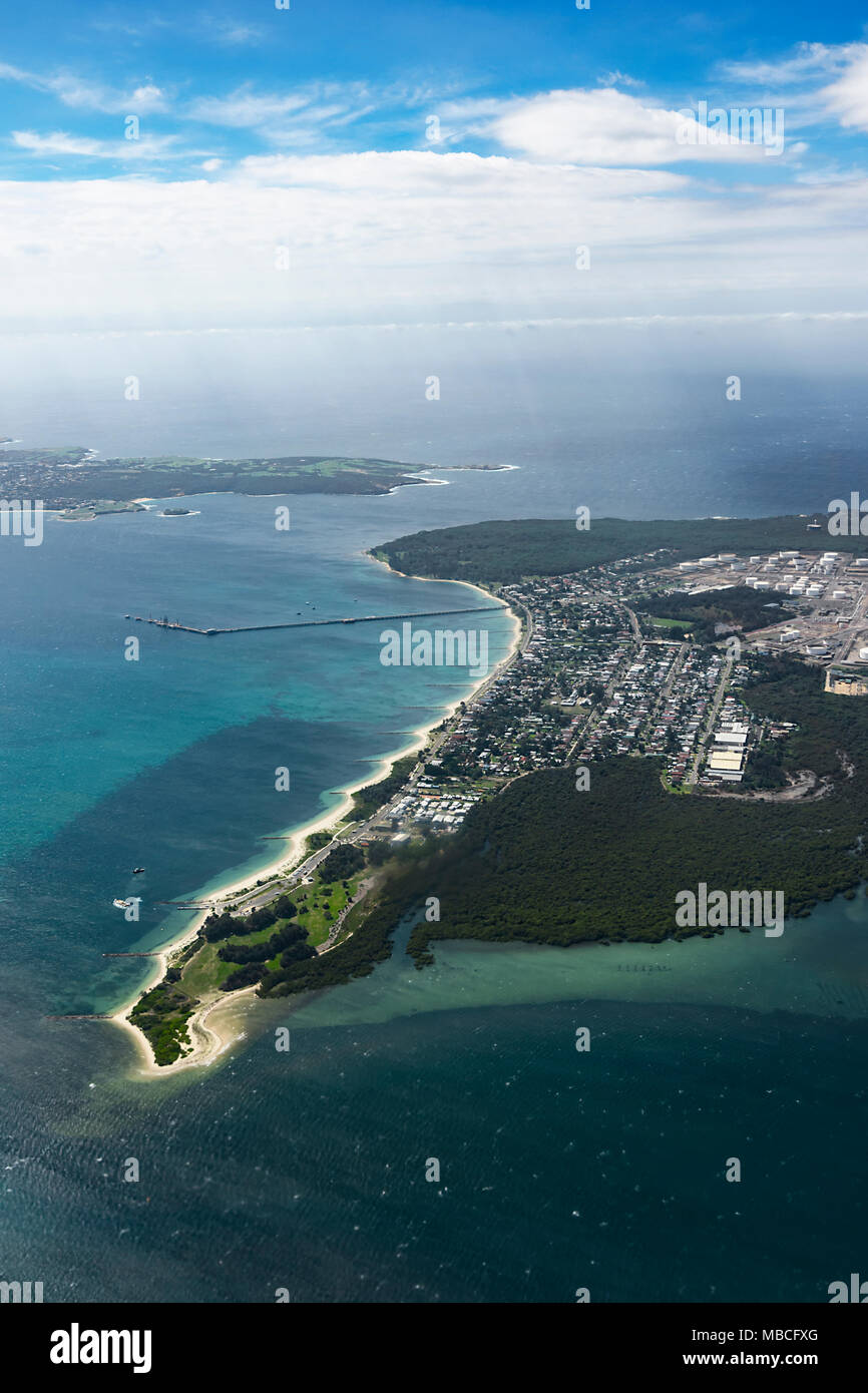 Luftaufnahme von der Küste in der Nähe von Flughafen Sydney, Australien Stockfoto