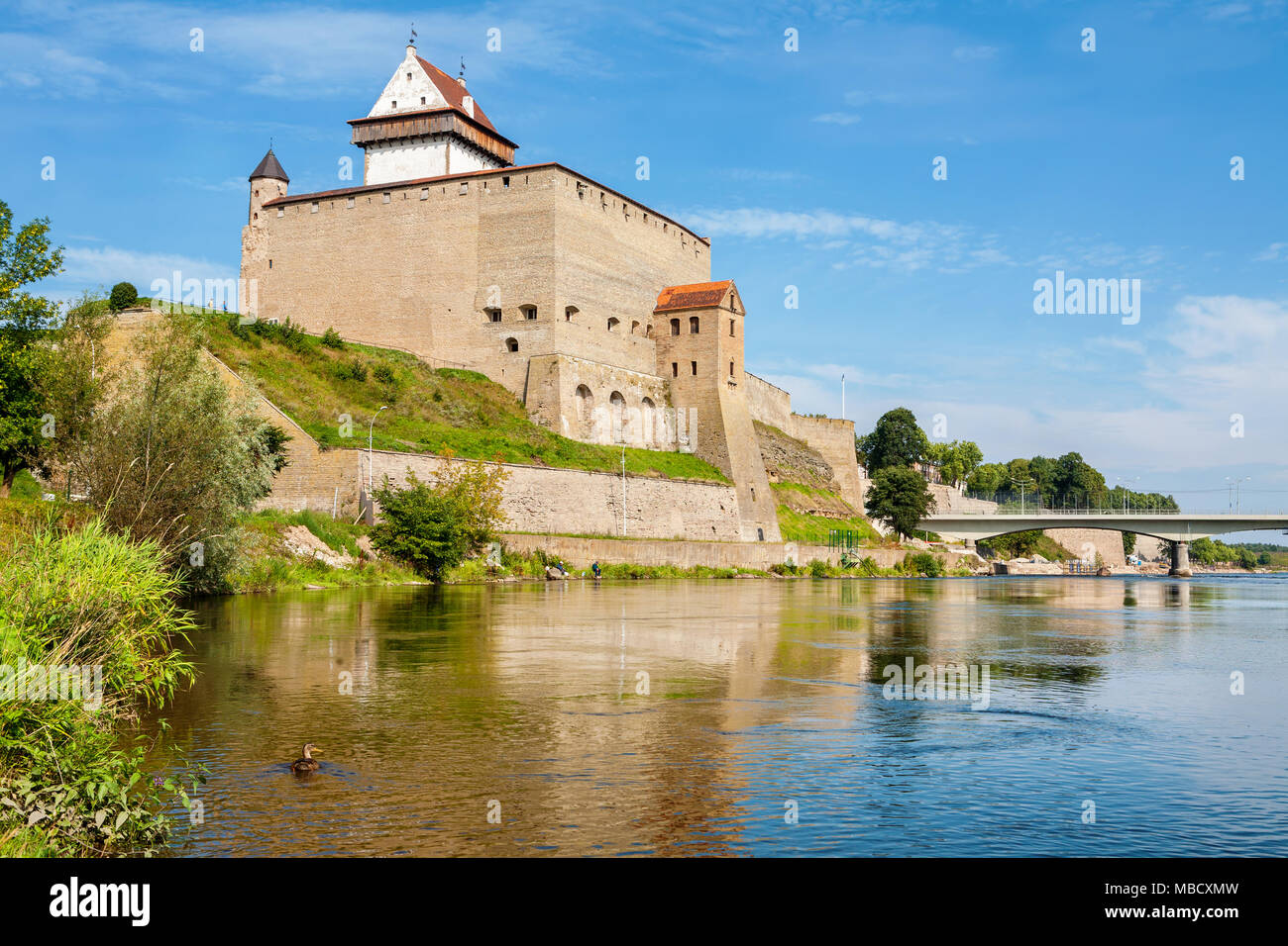 Festung über den Fluss. Narva, Estland, Europa Stockfoto