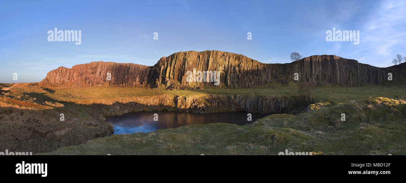 Hadrian's Wall - ein Blick auf die Reste der Greenhead Steinbruch, ein wenig östlich der wichtigsten Walltown Steinbruch Stockfoto