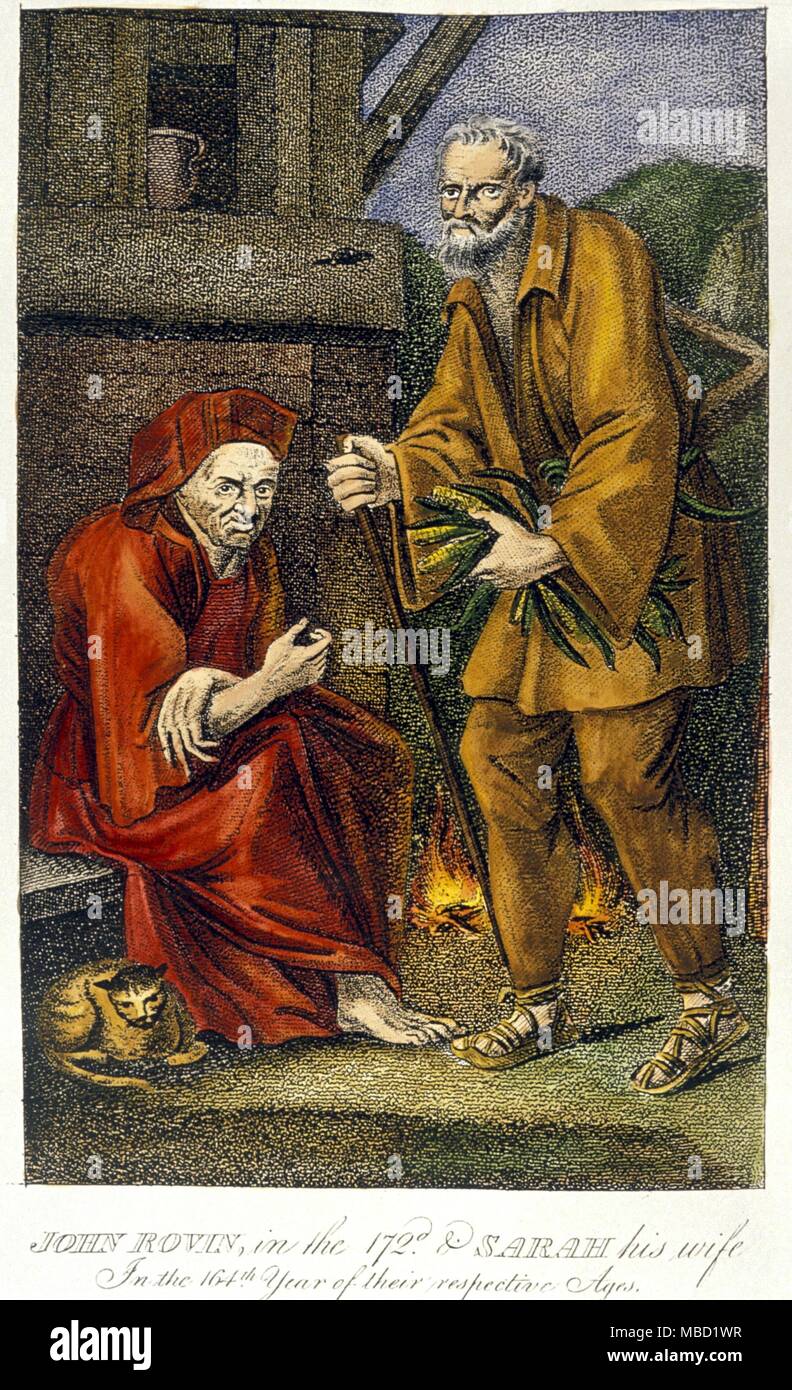 Merkwürdige Phänomene alter Leute farbige Gravur von 1874 von John Tobin (Alter 172) und seiner Frau Sarah (im Alter zwischen 13 und 164). Lose Drucke von Kirbys wunderbare Museum Stockfoto Merkwürdige Phänomene alter Leute farbige Gravur von 1874 von John Tobin (Alter 172) und seiner Frau Sarah (im Alter zwischen 13 und 164). Lose Drucke von Kirbys wunderbare Museum Stockfoto