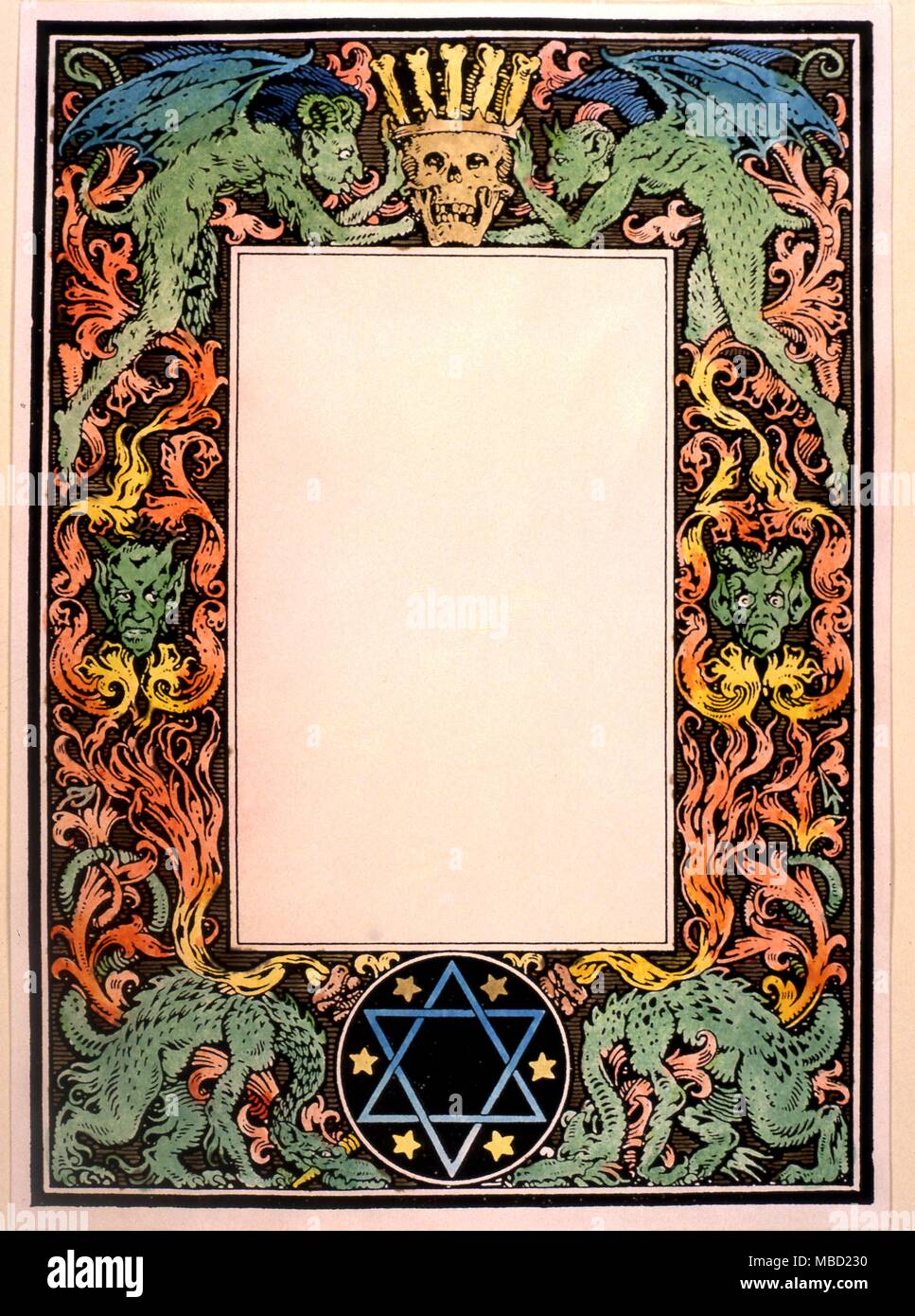 David Stern auf einem dekorativen Rand von Carron "La Vie abscheulich de Guillemette Babin, Sorciere" von Bernard Zuber, 1926. Stockfoto