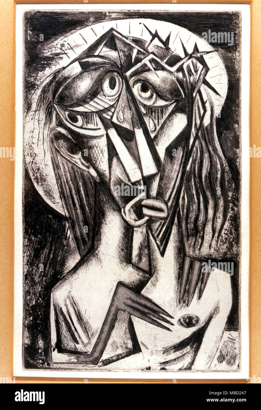 Okkulte Kunst "Der Kuss" von Charles Murray. Die Abbildung ist bicorporeal und zeigt Christus mit der Dornenkrone, die von Judas küsste. Der Kuß, Jesus Christus an die Römer identifiziert. Stockfoto