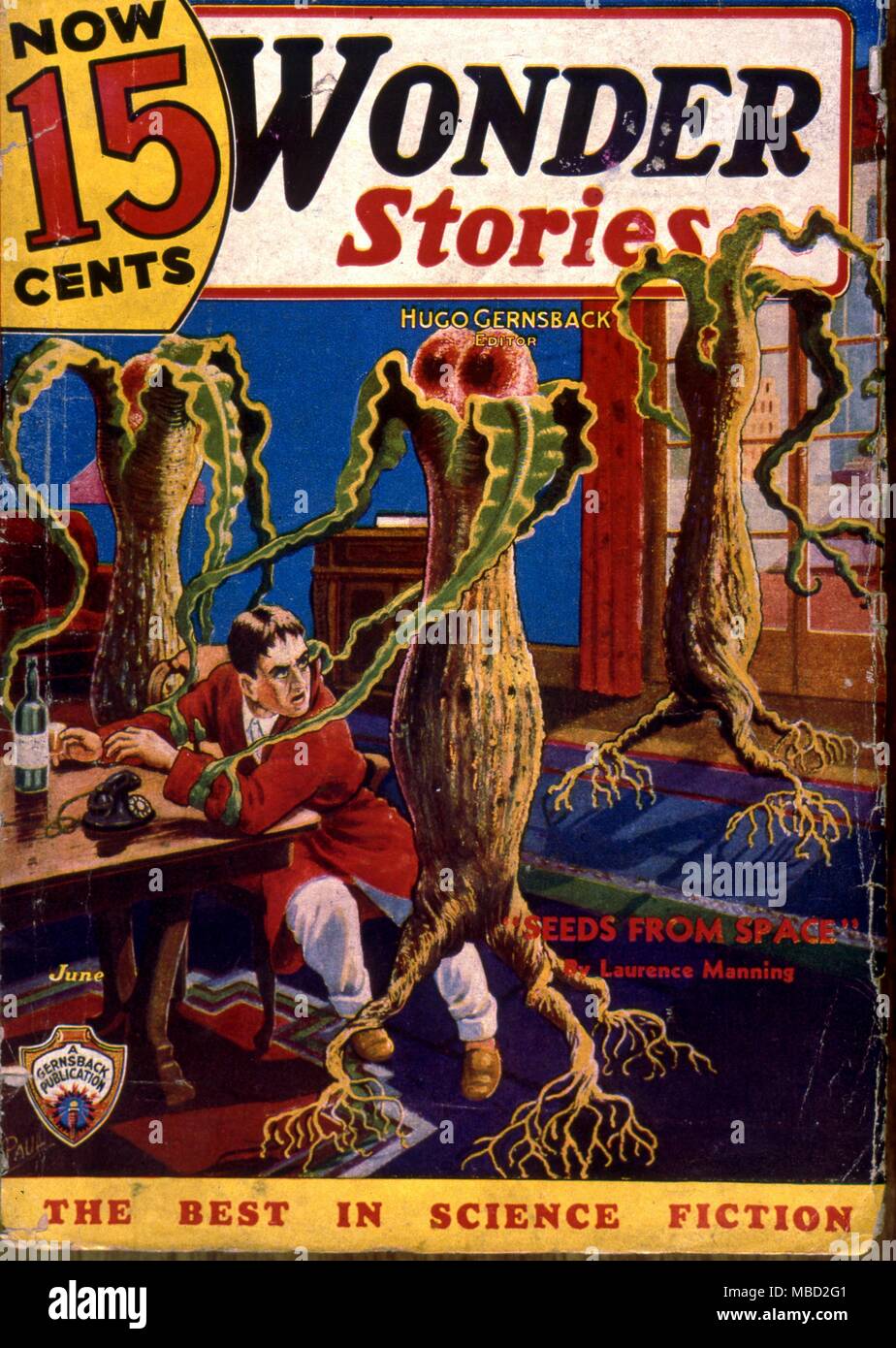 Monster. Abdeckung der Wunder, Geschichten eine amerikanische Science-Fiction-Comic. Abbildung von Paul. 1935 Stockfoto