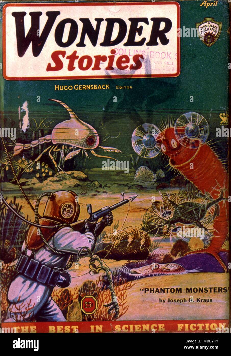 Monster. Abdeckung der Wunder, Geschichten eine amerikanische Science-Fiction-Magazin. Abbildung von Paul. 1935 Stockfoto