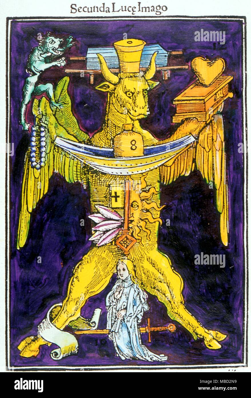 Monster. Groteske Bild auf die Symbolik des Evangelium nach Lukas. Die Figur wurde wahrscheinlich als Eselsbrücke gedacht, sondern hat seinen Weg in die alchemistische Texte gefunden. Stockfoto