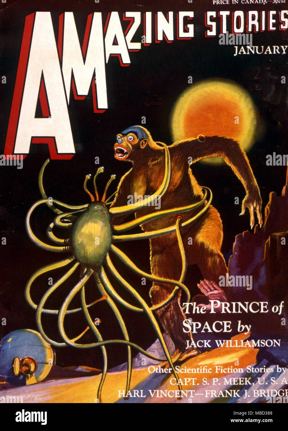 Science Fiction und Horror Zeitschriften. Cover von "Amazing Stories", Januar 1931. Abbildung: Eine Geschichte von Jack Williamson Stockfoto