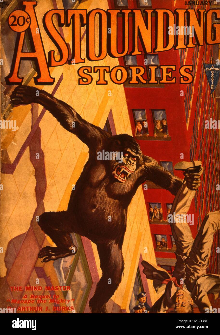 Science Fiction und Horror Zeitschriften. Cover von 'erstaunliche Geschichten", Januar 1932. Kunstwerke von H.W. Wesso. Stockfoto