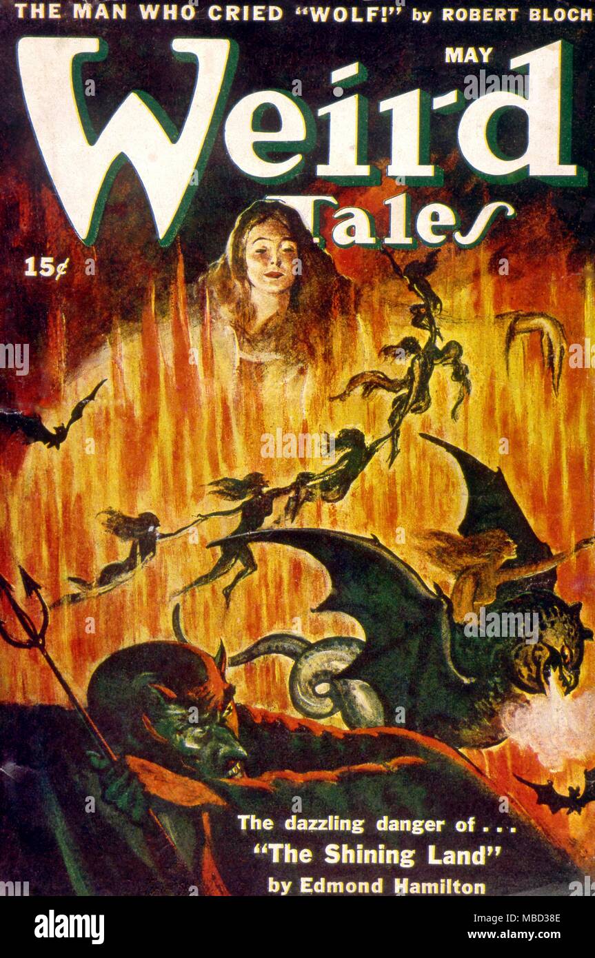 Science Fiction und Horror Zeitschriften. Abdeckung von Weird Tales, Mai 1945. Kunstwerke von Pete Kuhlhoff. Stockfoto