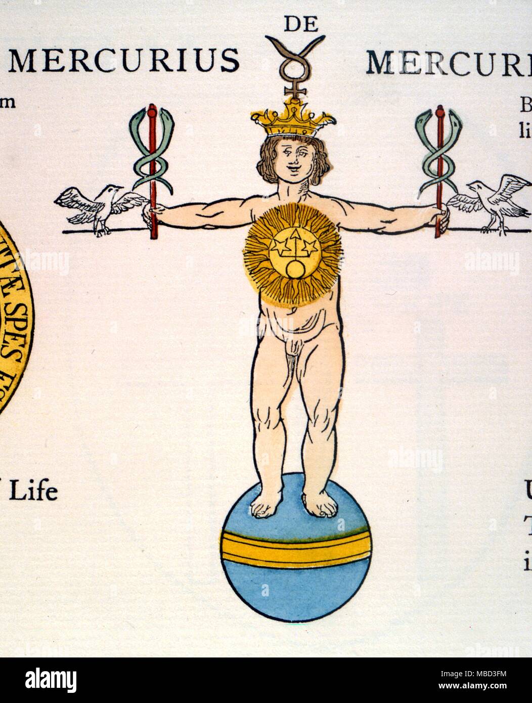 Rosenkreuzer - Detail der Heilung und Transmutation Quecksilber aus einer Seite, die sich mit der Transformation des Geistes. Stockfoto