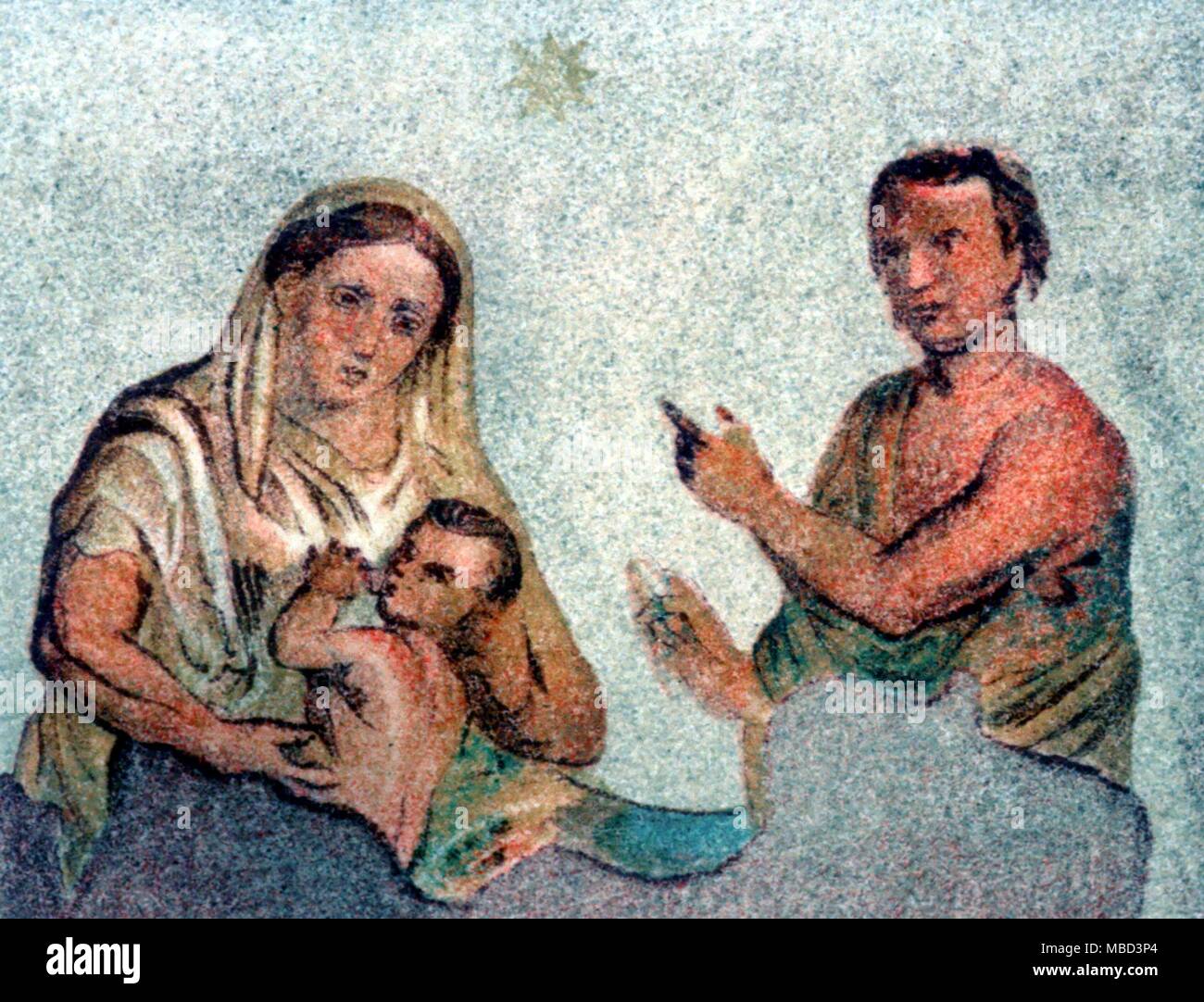 Christian - Jungfrau und Kind - sagte die alte Malerei der allerseligsten Jungfrau zu sein - in der St. Priscilla Kammer des Römischen catacombe. Späten 3 Jahrhundert? Lithographische Platte von J. S. Northcote und W. R. Brownlow, Roma Scotterranea, 1879. ©/Charles Walker Stockfoto