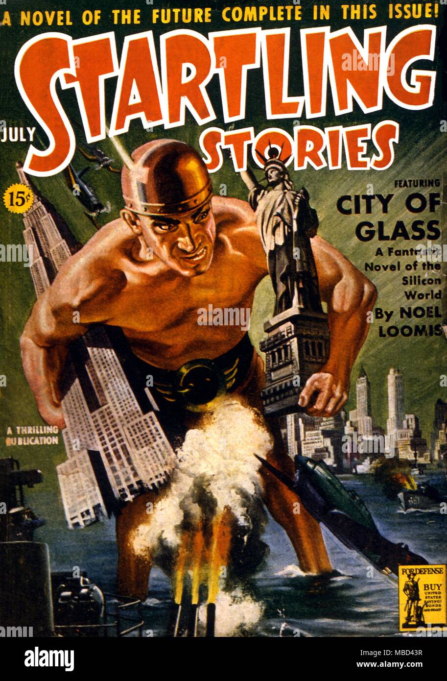Science Fiction und Horror Magazine - Überraschende Geschichten Jacke. Juli 1942. Illustration von Bergey. - ©/Charles Walker Science Fiction und Horror Zeitschriften Stockfoto