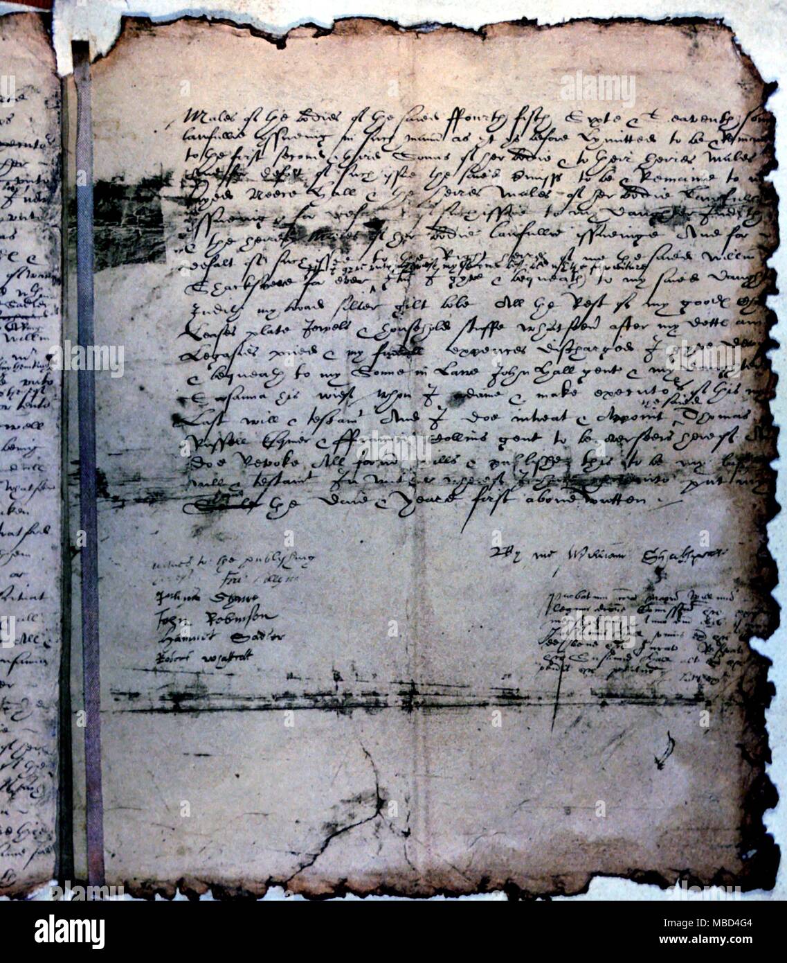 Graphologie - Shakespeares, in seiner eigenen Hand schriftliche und unterzeichnete William Shakespeare - vom Januar 1616 - ©/CW Stockfoto