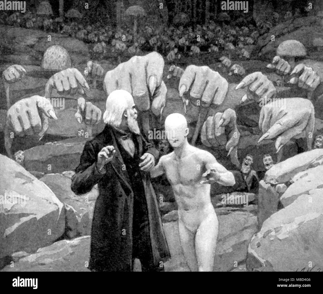 Merkwürdige Phänomene - Eyeless Mensch - der Eyeless Mann von unten an der Oberfläche der Erde. Illustration von J. Augustus Knapp zu John Uri Lloyd, Etidorhpa, 1896. - ©/Charles Walker Stockfoto