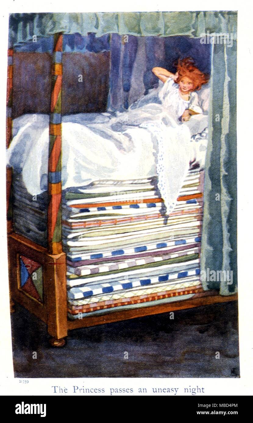 Märchen - die echte Prinzessin. Die Prinzessin geht eine unruhige Nacht. Abbildung kann von Hans Christian Andersens Märchen, c 1920 von Helen Stratton im Jahr 2005 ist das 200-Jahr-Jubiläum für Hans Christian Andersens Geburt. Aus diesem Grund wird es eine globale Feier werden an die dänische Thema Ehre erinnern und. Stockfoto