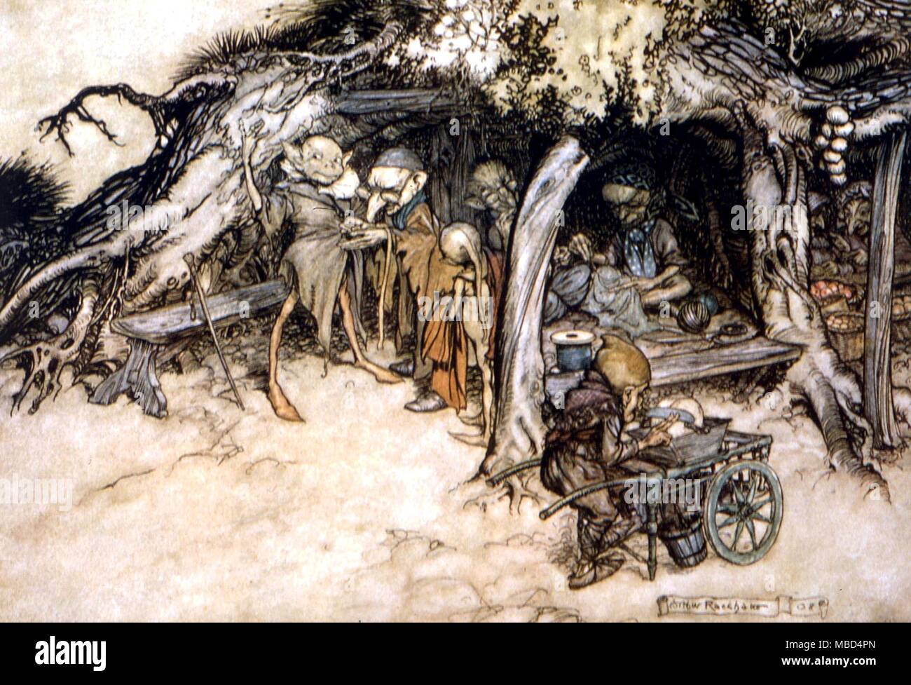 Märchen - der SOMMERNACHTSTRAUM. Meine kleine Elfen Mäntel. Abbildung von Arthur Rackham für die 1908 Edition von Ein Sommernachtstraum von Shakespeare Stockfoto