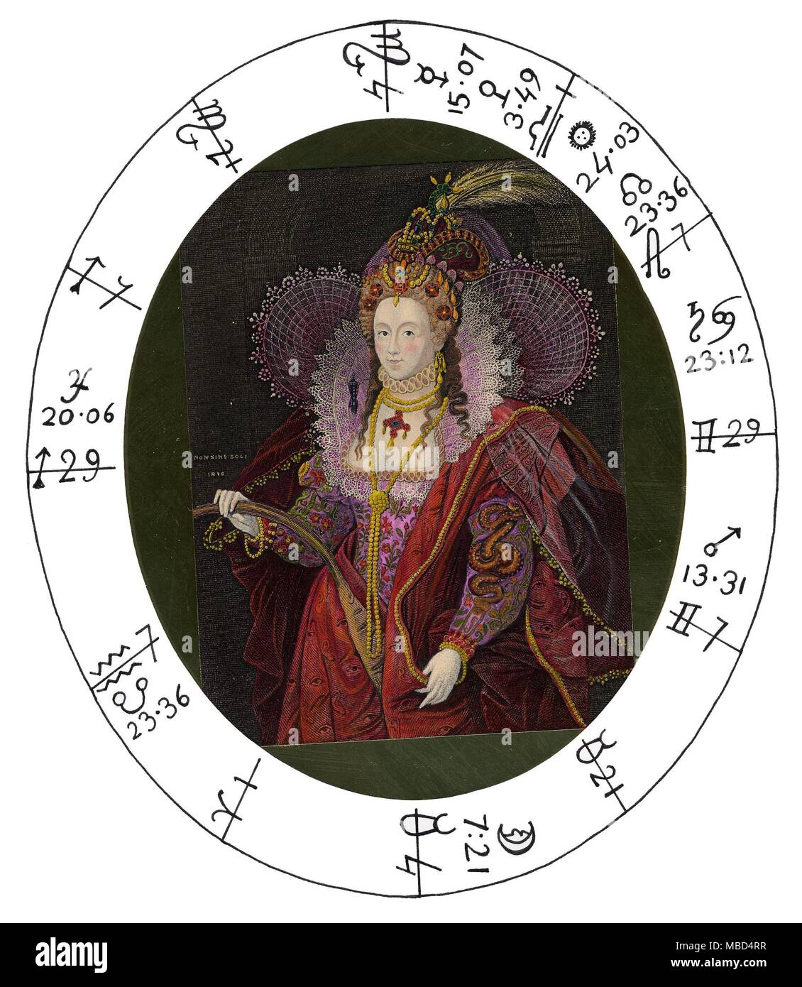 Horoskope - ELIZABETH 1, der englischen Königin Elizabeth (Tochter von Heinrich VIII., dessen Plan, in der Charles Walker Sammlung enthalten ist) wurde am 7. September 1533 geboren, in London, die Tochter des unglücklichen Anne Boleyn. Entsprechend ihr Biograph, Neville Willims, Elizabeth: die Königin von England (1967), S. 1-2. Sie war zwischen 3 und 4 Uhr geboren,' und verhüllen ihre Eltern und verblüfft die Astrologen als Mädchen." Entsprechend der Maurer - Astrologe, Ebenezer vielleicht, eine Neue und vollständige Abbildung der okkulten Wissenschaften (1790), Elizabeth war um 02:26 Uhr geboren, in London. Als eine der Mo Stockfoto