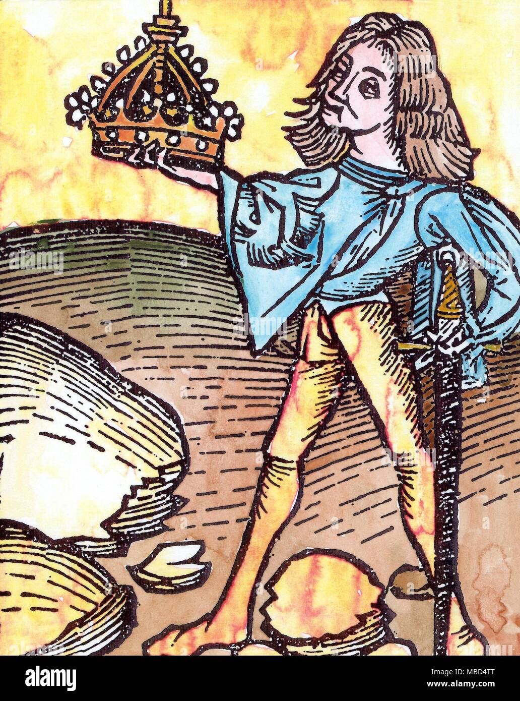 Amulette - EDELSTEINE - EDELSTEINE OPAL - Hand - farbige Holz - Gravur aus Johananis de Cuba, Hortus Sanitatis, 1483. Die Abbildung zeigt die Orphanus, von Juwelieren in der Kaiserlichen Krone des Heiligen Römischen Kaisers. Es ist zu einem wurden besonders schöne und wunderbare große Opal, die (laut Albertus Magnus, in Opera Omnia, V, W.42) früher die Macht zu glänzen in dunklen gesagt hatte. Allerdings, wenn diese ein, Opal, keiner der spezifischen Eigenschaften der zu diesem Stein, es zugeschrieben wurden. Nach dem gemmologists Opal hatte die Macht, den Träger unsichtbar zu machen, die Stockfoto
