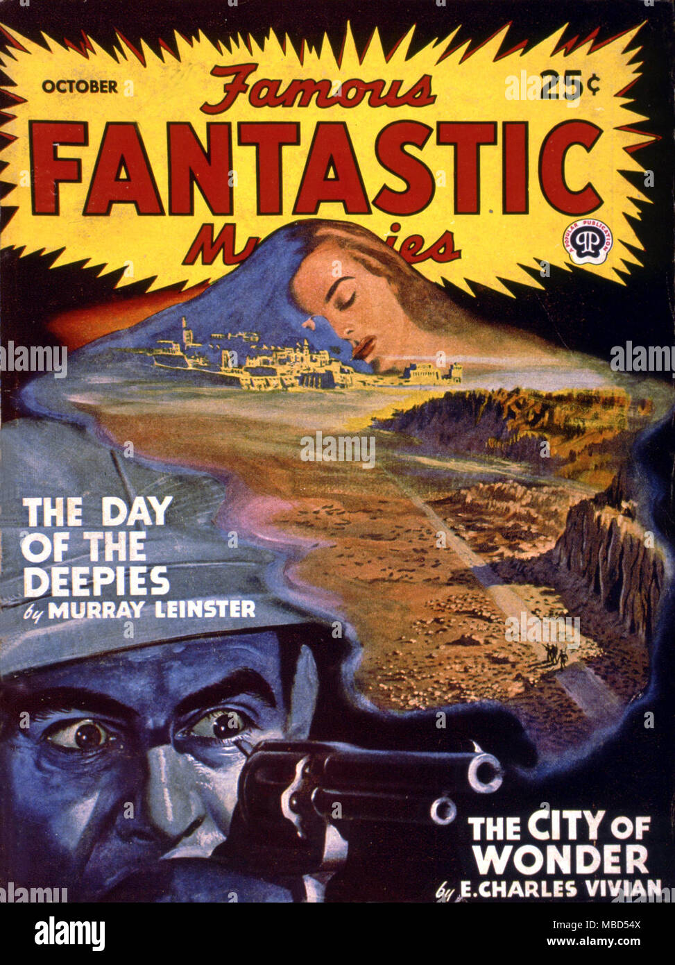 Science Fiction & Horror Magazin. Abdeckung des berühmten fantastische Geheimnisse, Oktober 1947 Kunstwerke von Lawrence Stockfoto