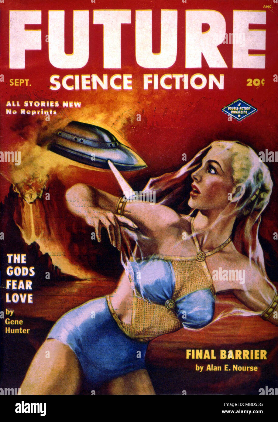 Science Fiction & Horror Magazin. Abdeckung der Zukunft Science Fiction, September 1952. Kunstwerke von Peter Boulton Stockfoto