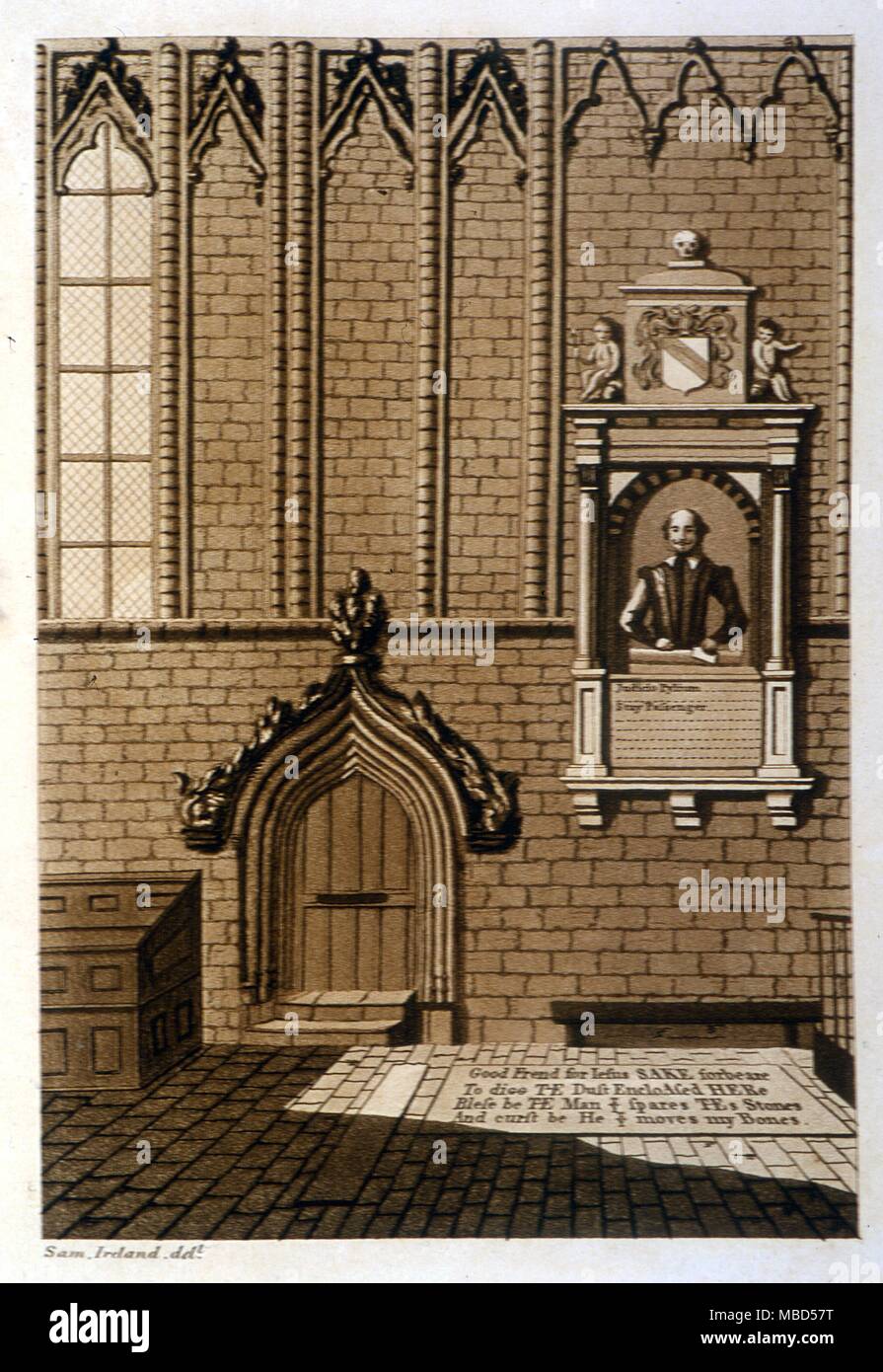 Shakespeare - Denkmal in der Kirche von Stratford-on-Avon von Samuel Irland" die malerische Aussicht auf den Oberen oder Warwickshire Avon ... 1795 Stockfoto
